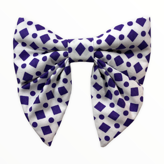 White w / Purple Diamonds & Dots Girlie Bow