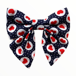 Navy w / Red Hearts Girly Bow