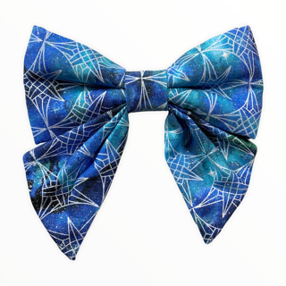 Blue w / White Geo Lines & Glitter Girly Bow