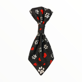 Black w / Red Hearts & Grey Paws Neck Tie