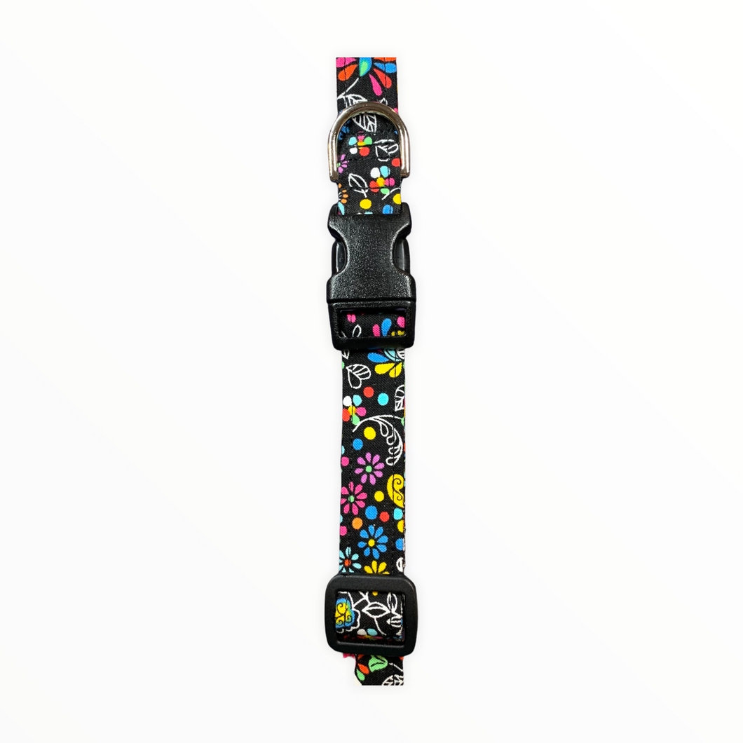 Black Multi Floral Dog Collar