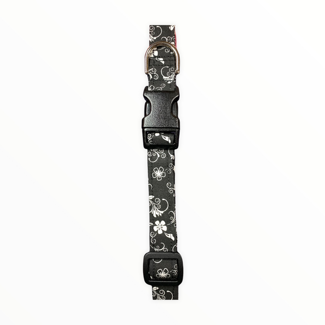 Black w / White Floral Dog Collar