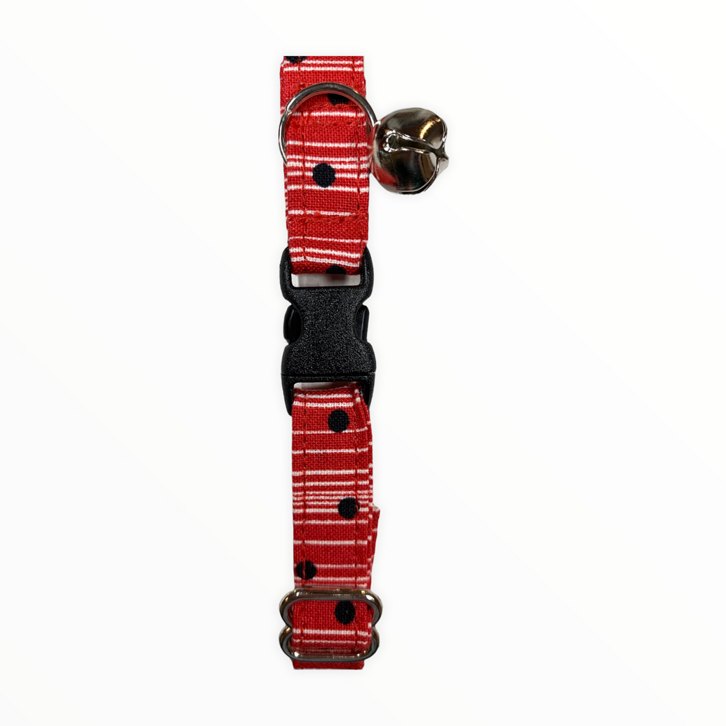 Red w / White Stripes & Black Dots Cat Collar