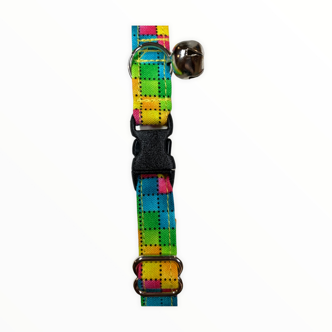 Yellow / Green Multi Check Cat Collar
